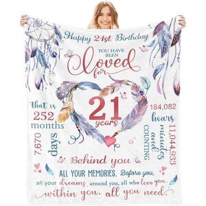 21st Birthday Gift for Her Blanket - Days Hours Minutes Loved Milestone, 60x50